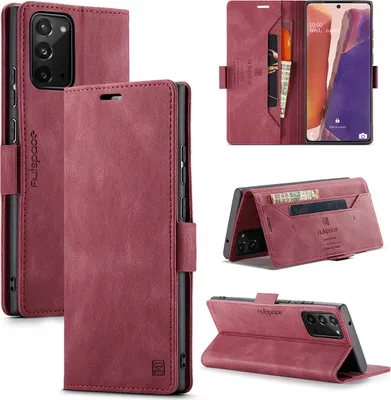 Obrázek produktu pro Galaxy Note 20 Wallet Case Case, RetroPolyuretankožené pouzdro Stand Protective Cover pro Samsung Galaxy Note 20 Red Red