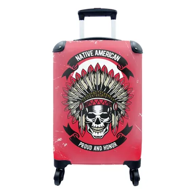 Produktbild von MuchoWow® Koffer Handgepäck Trolley Rollkoffer Kleine Reisekoffer mit 4 Rollen - Totenkopf - Indianerwappen - Retro - Zeichnung - Cabin Size < 55x40x23 cm & 55x40x20 cm - Fotokoffer - Kabinenkoffer - Boardgepäck - Reise-Box - Reisekoffer - Reisegepäck - Koffer mit Bild - Trolley für Kinder
