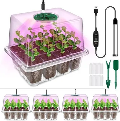 Productafbeelding van Famanu Mini-kweekkas met plantlamp - 4 stuks - Zaadkweekset met timer en instelbare helderheid - Transparant