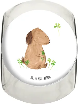 Produktbild von Mr. & Mrs. Panda Kaffeedose Hund Kleeblatt XL 2000ml - Weiß - Geschenk, Sprüche, Motivation, Bonboniere, Teedose, Süßigkeiten Glas, Vorratsglas, Viel Glück, Dekoglas