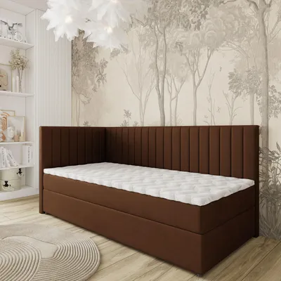 Produktbild von Masseno Boxspringbett ARIS 90x200 cm Komplett-Set mit Bonell Matratze und Topper, Polsterbett mit Bettkästen -Braun, KRONOS 06