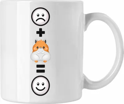 Produktbild von Trendation - Hamster Tasse Geschenk für Hamster Liebhaber Fans Besitzer  :( + Hamster = :) Lustige Geschenkidee Geburtstag (Weiß)