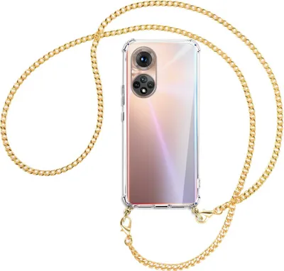 Produktbild von Handykette Backcover-Schutzhülle mit Band (Metall goldfarben) für Honor 50 (NTH-AN00) - goldfarbene Kette