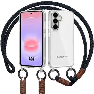 Image de Coque pour Samsung Galaxy A37 5G, Protection Antichoc Rigide Transparent avec Cordon Noir