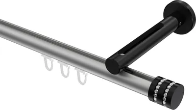 Produktbild von Interdeco Innenlaufstange / Gardinenstange mit Innenlauf Silbergrau / Schwarz, Typ Siteno Estana (Glitzerkappe), 20 mm Ø 1-läufig, 200 cm