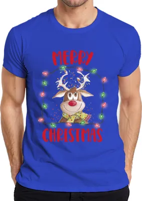 Produktbild von Merry Christmas Rentier Lichterkette - Weihnachten Weihnachtsgeschenk Christmas Herren T-Shirt, Blau, XXL