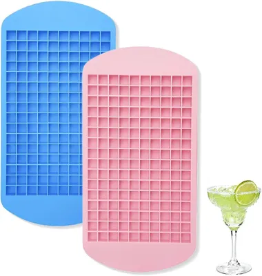 Image de Moules à glaçons en silicone - Lot de 2 - Mini-moules à glaçons - 160 glaçons - Cuisine - Bar - Boissons - Fêtes (bleu - rose)