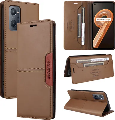 Produktbild von Handyhülle für Realme 9i Hülle, Leder Flip Wallet Kartenfach Stand Schutzhülle Braun