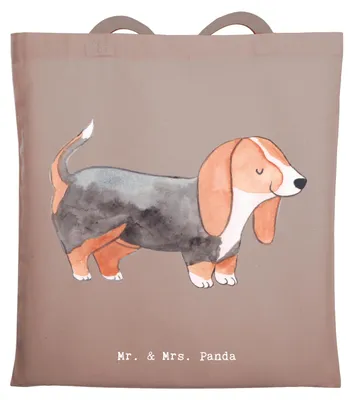 Produktbild von Mr. & Mrs. Panda Jutebeutel Basset Hound Lebensretter - Braun Pastell - Geschenk, Tasche, Shopping, Tote Bag, Schultasche, Laptoptasche