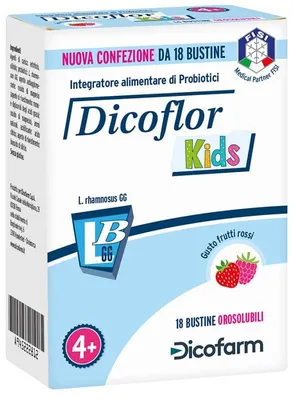 Immagine prodotto di Dicoflor Kids 18 Bustine Orosolubili Gusto Frutti Rossi
