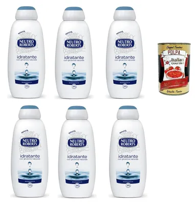 Produktbild von Neutro Roberts Bagnoschiuma idratante Bagnodoccia, Körperbade-, Feuchtigkeits- und Umhüllungsformel, Mit Glycerin von natürlicher Herkunft, 6x 450 ml + Italian Gourmet polpa 400g