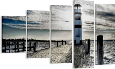 Produktbild von Bild auf Leinwand - Leinwandbild - See Leuchtturm Holzbrücke Wasser - 100x60cm - Wand Bild - Wanddeko - Leinwanddruck - Bilder - Kunstdruck - Leinwand bilder - Wandkunst - EG100x60-0330