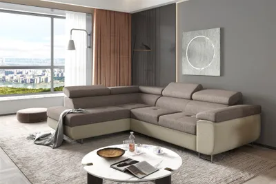 Produktbild von Couchgarnitur JADE Stoff Creme-Grau mit Schlaffunktion Ottomane Links
