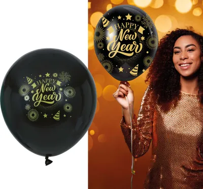 Immagine prodotto di Decorazione per la festa di Capodanno Celebrazione del nuovo anno Palloncini neri oro lucido Accessori per feste Decorazione per feste, colore: nero