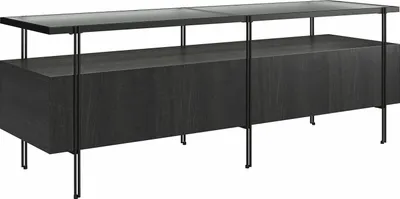 Produktbild von Lowboard >Ælva< Glas / Metall matt Schwarz - 140x50x39cm (BxHxT)
