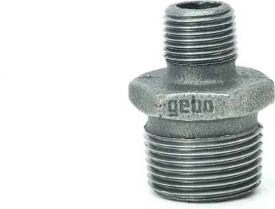 Produktbild von Temperguss-Gewindefitting schwarz Reduzierdoppelnippel, AG x AG 1 1/4 x 1/2 Zoll, Typ 245, DVGW