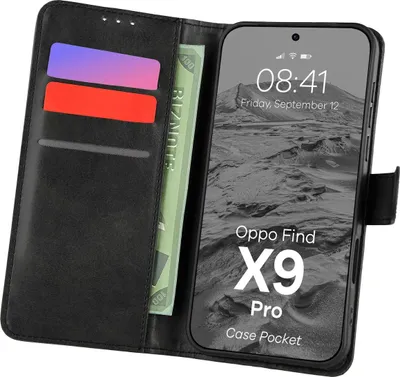 Produktbild von Handyhülle mit Klappe für Oppo Find X9 Pro, Bizon Case Pocket, Schwarz
