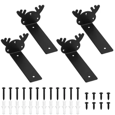 Image de Supports d'étagères, étriers d'étagères, équerres d'étagères 15 cm, acier noir, lot de 4