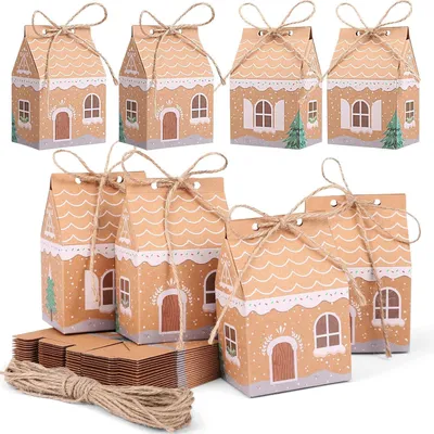 Immagine prodotto di Calendario dell'Avvento da riempire, 24 pezzi, forma di casa, carta kraft, dimensioni 7x5x10,5 cm