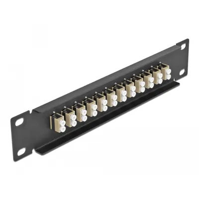 Produktbild von DeLOCK 10″ LWL Patchpanel 12 Port LC Duplex beige 1 HE schwarz, Faser, LC, Beige, Schwarz, Metall, Rackeinbau, 1U