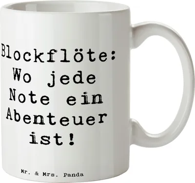 Produktbild von Mr. & Mrs. Panda Tasse Spruch Abenteuer Blockflöte - Weiß - Geschenk, Tenorblockflöte, Lernen, Musik, Noten, Trinkbecher, Musizieren, Kaffeebecher, Teetasse, Instrument
