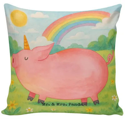 Produktbild von Mr. & Mrs. Panda Kissen 40x40 Einhorn Schwein Design - Weiß - Geschenk, Deko, Englisch, Sofakissen, English, Dekokissen, Funny, Sofa, Kleines, Einhörner, Unicorn
