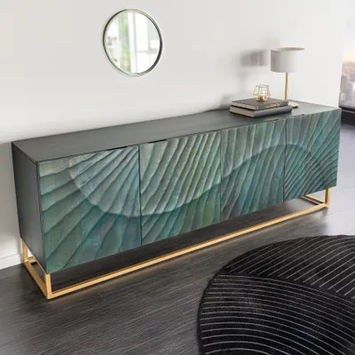 Produktbild von riess-ambiente Massives Sideboard SCORPION 180cm türkis Mangoholz gold Metall 3D Schnitzereien Kommode Schrank Anrichte
