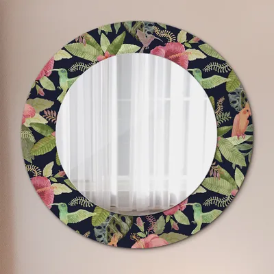 Produktbild von Ø50cm Spiegel - Glasrahmen mit Aufdruck - Wandspiegel Schlafzimmer - Hibiskus Blumen