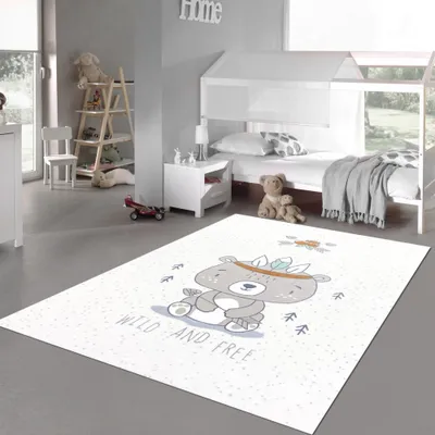 Obrázek produktu pro Koberec do dětského pokoje chlupatý roztomilý medvídek krémový velikost - 160 x 230 cm