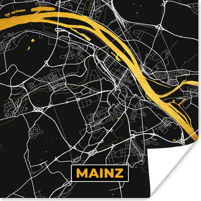 Produktbild von MuchoWow® Poster Mainz - Stadtplan - Karte - Deutschland - Gold 100x100 cm - Babyzimmer