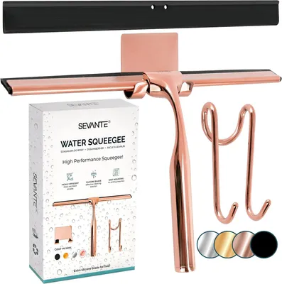 Imagen del producto de Raspador para mampara de ducha, de metal, 24,5 cm, con soporte, para duchas y espejos