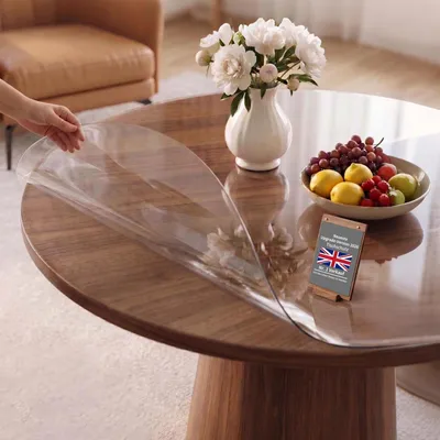 Produktbild von Tischdecke Transparent Rund 2mm Wasserdicht Abwaschbar Hitzebeständig 115x115cm