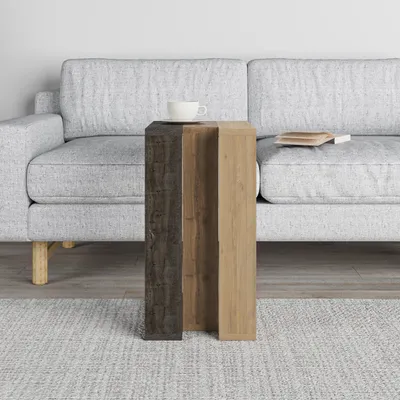 Zdjęcie produktu dla DECORTIE Muju Nowoczesny stolik boczny w kształcie litery C Ciemnobrązowy - Efekt ciemnego dębu - Dąb Uniwersalny 30 x 40 x 57 cm