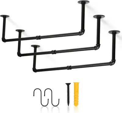 Obrázok produktu pre TolleTour sada 3 vešiakov na šaty na stenu, odolný vešiak na šaty v priemyselnom dizajne, nástenný vešiak na šaty 92x30cm s 24 háčikmi