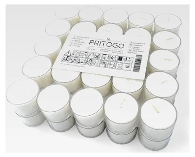 Produktbild von Teelichter, 50 Stück, Weiß, Brenndauer: 8 Stunden, 20 g Wachsgewicht, 25 x 38 mm, Kunststoffhülle