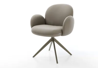 Produktbild von DELIFE Drehstuhl Nube-Flex mit Armlehnen Echt-Leder Schlamm Kreuzgestell breit Effektfinish Titan 360° drehbar Wippfunktion Taschenfederkern