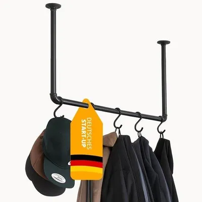 Produktbild von Famanu Kleiderstange für Deckenmontage - Platzsparend - Industrielles Design - Über 60 kg Tragkraft - Schwarz