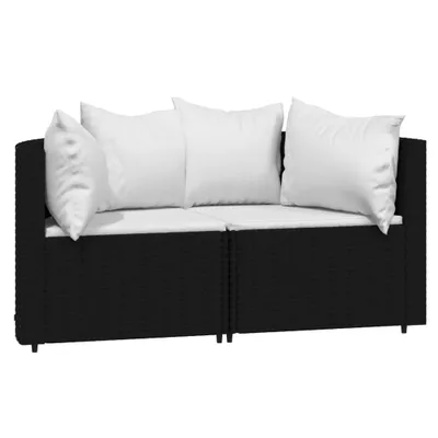 Produktbild von vidaXL Garten-Ecksofas mit Kissen 2 Stk. Schwarz Poly Rattan
