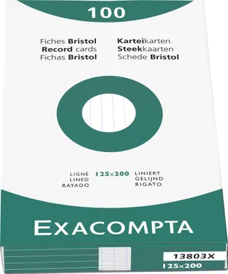 Produktbild von Exacompta 12x Karteikarten 125x200mm liniert Faltschachtel 100 Stück Weiß 13803X