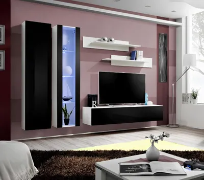 Produktbild von Modern Wohnwand Hänge Vitrine rtv Wohnzimmer Wandschrank TV Ständer Regale