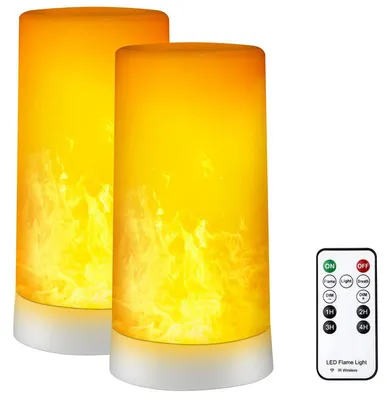 Produktbild von Zwei LED-Flammeneffektleuchten, 4 Modi, USB-Ladefunktion, inklusive Fernbedienung und Timer, 3000K (Dauerlicht + Flammenmodus).