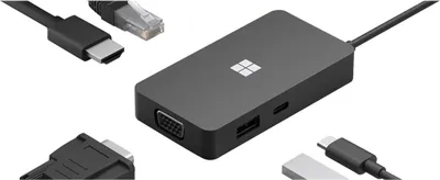 Produktbild von Microsoft USB-C Travel Hub Black, 3.2 Gen 2 (3.1 Gen 2), USB Typ-A, USB Typ-C, HDMI-Ausgang, VGA-Ausgang (D-Sub)