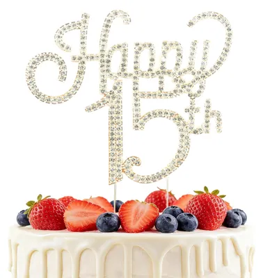 Tortenaufsatz 15. Geburtstag, Gold, Glitzer, 1 Stück