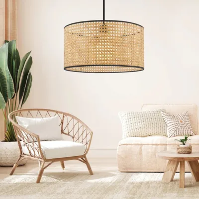 Image de Opviq, AYD-3320, Lustre, 100 % RATTAN, crème, 38 x 38 x 70 cm