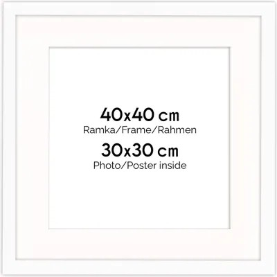 Immagine prodotto di Cornice FRAMAI® 40 x 40 cm in bianco – con passe-partout – cornice in MDF, plexiglass infrangibile, ecologica, con ganci e supporto – formato verticale e orizzontale