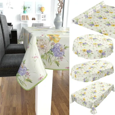 Produktbild von Tischdecke Wachstuch Blumen Grün Robust Wasserabweisend Rund 140 cm