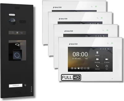 Produktbild von BALTER EVO HD Schwarz Video Türsprechanlage Fingerprint Set 1 Teilnehmer 4x7" Monitor Weiß