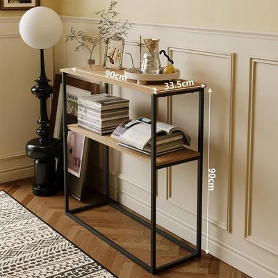 Produktbild von Beistelltisch, Konsole, hellbraun, für den Flur, rechteckiges Regal, 90 cm hoch
