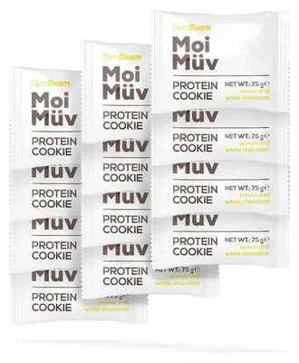 Produktbild von GymBeam - MoiMüv Protein Cookie, 12 x 75 g, lemon and white chocolate