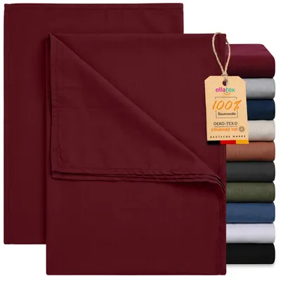 Produktbild von EllaTex 2er Pack Renforcé Bettlaken 150x250 Baumwolle – Haustücher ohne Gummizug im Doppelpack, Farbe: Burgund